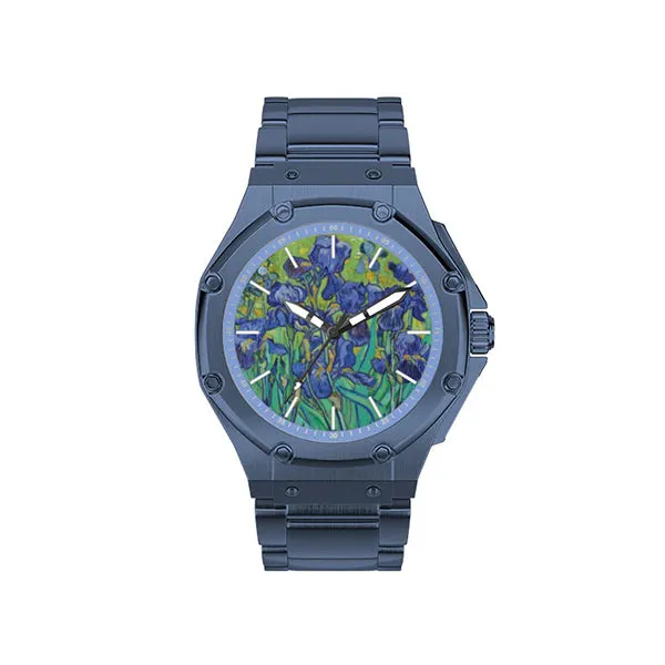 Van Gogh Irises Watch with Blue Steel Band