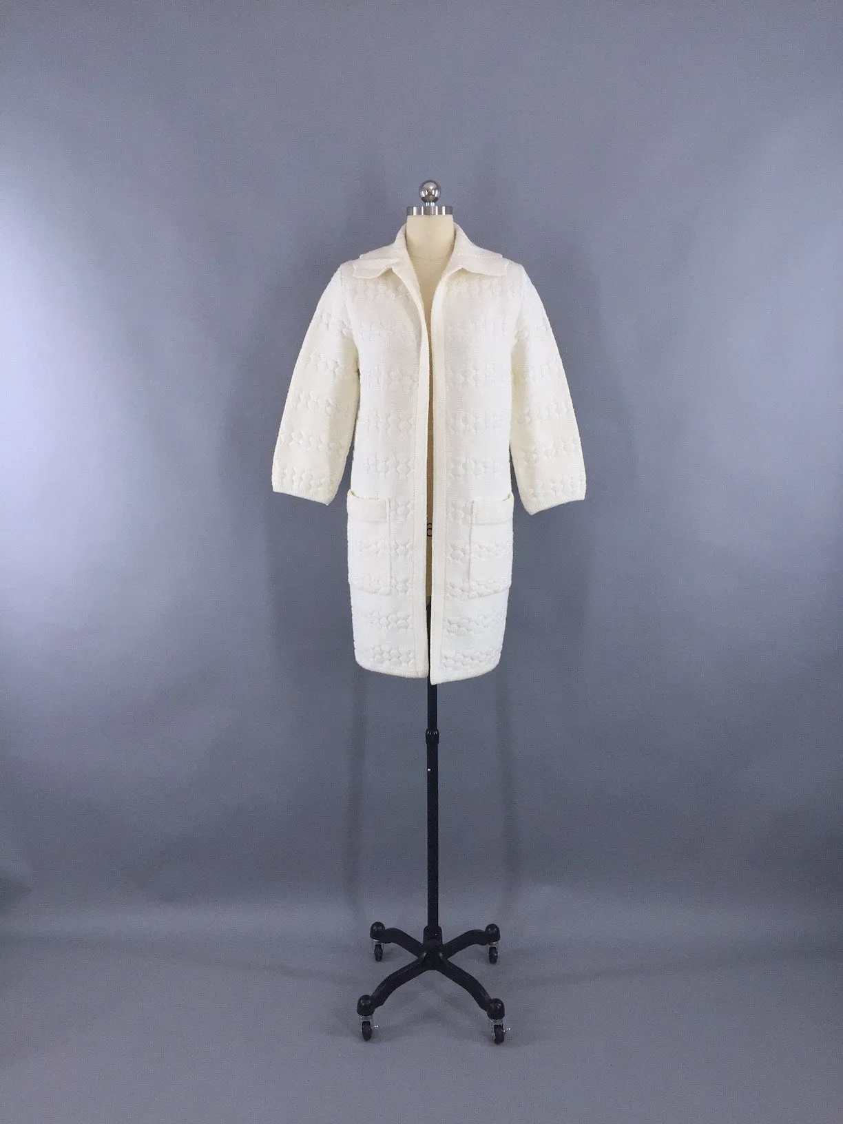 Vintage 1960s-1970s White Cardigan / Maxi Sweater