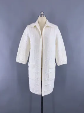 Vintage 1960s-1970s White Cardigan / Maxi Sweater