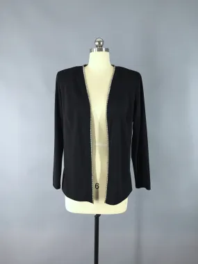 Vintage 1980s Black Crepe and Rhinestones Cardigan Jacket