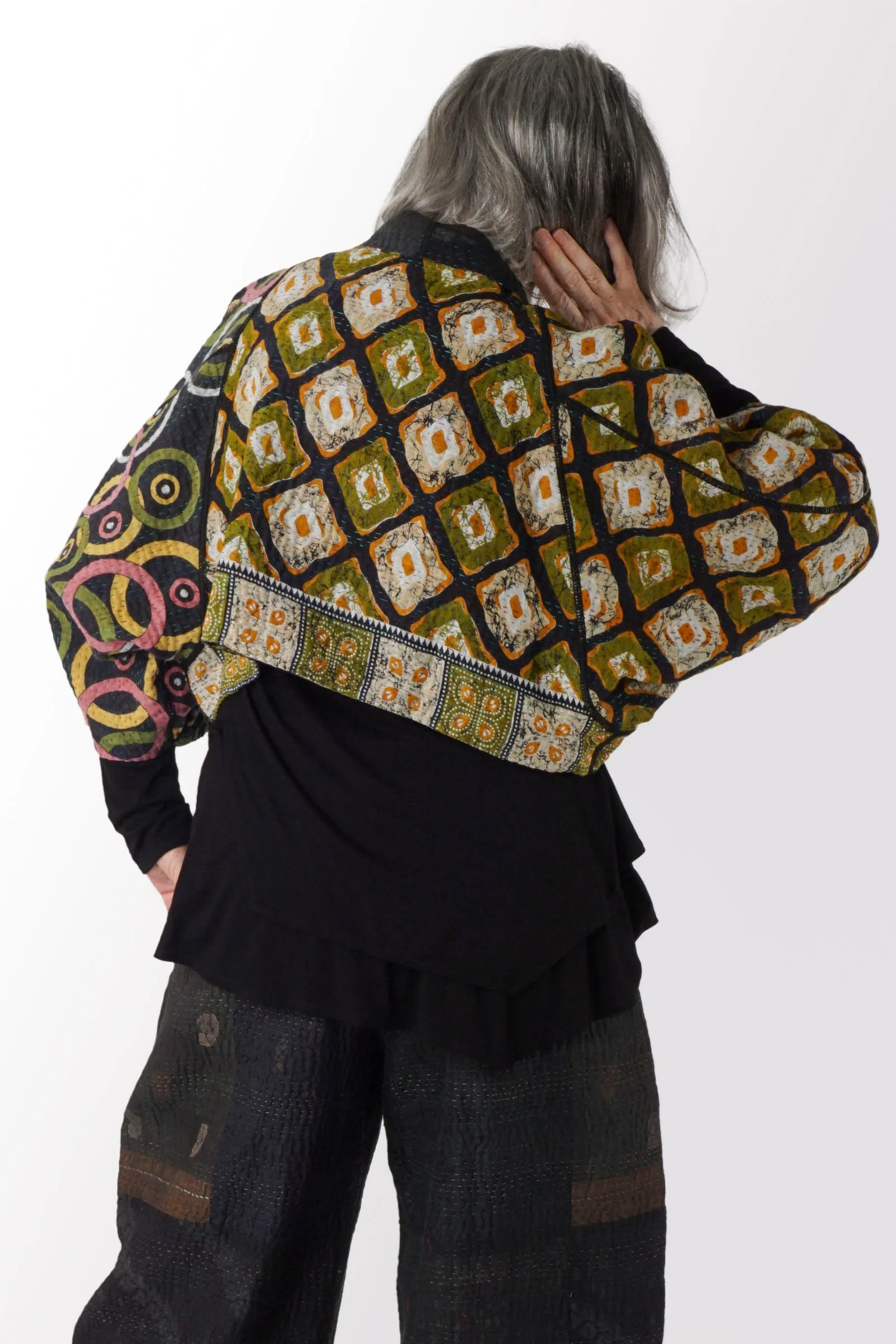 VINTAGE COTTON KANTHA  PUFF SLV. SHRUG - cv4062-0025a -