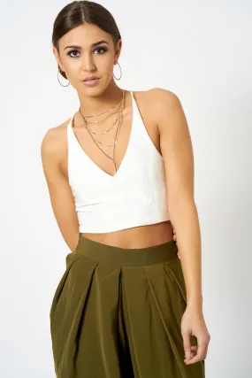 White Plunge Cross Back Crop Top