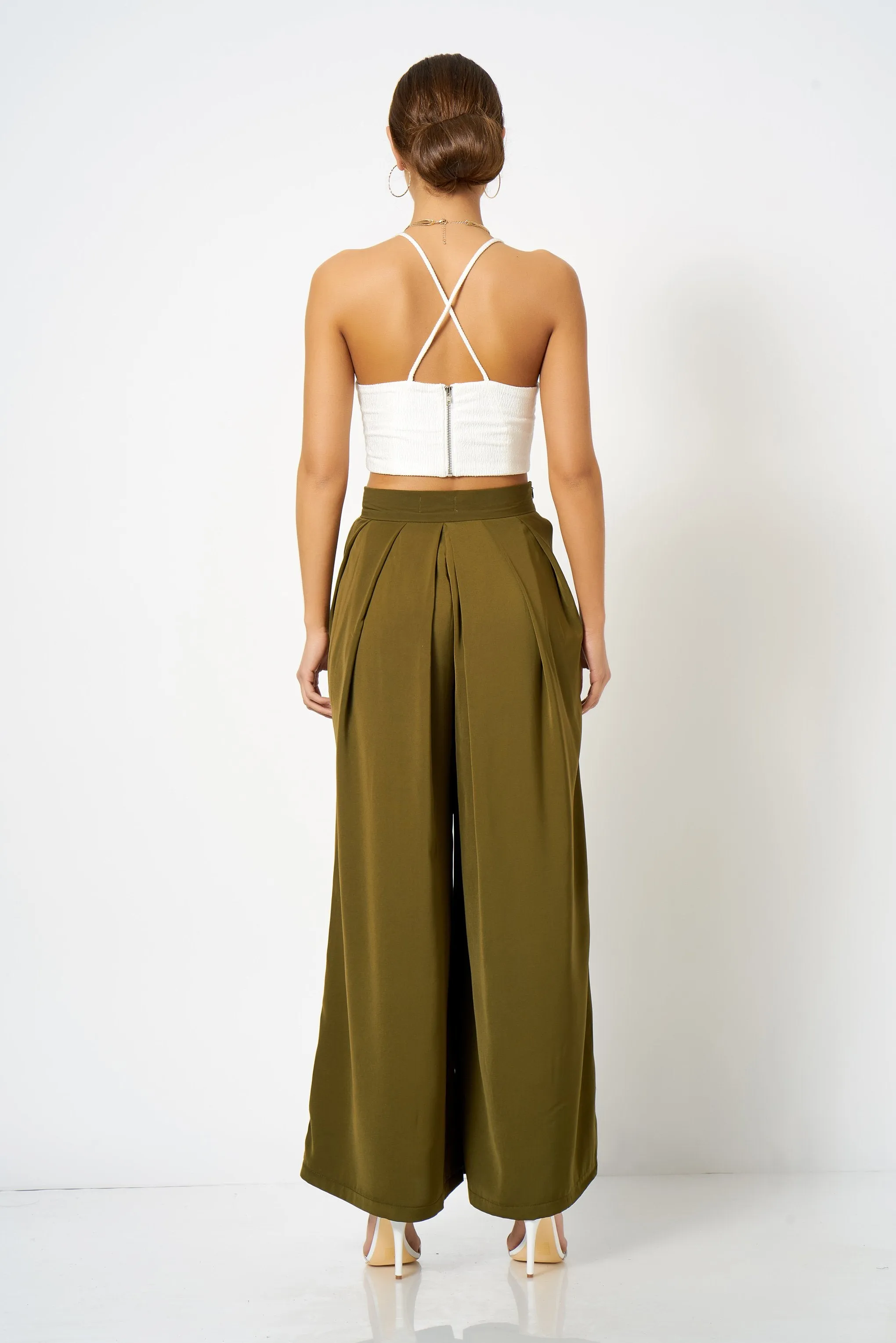 White Plunge Cross Back Crop Top