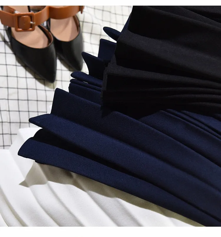 Wjczt 2022 Spring Women Elegant Pleated Skirt High Waist Women White Long Skirt Female Ladies High Quality Women Midi Skirt Black Saia