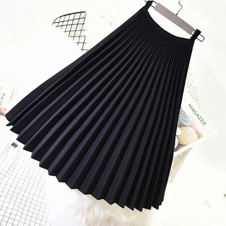 Wjczt 2022 Spring Women Elegant Pleated Skirt High Waist Women White Long Skirt Female Ladies High Quality Women Midi Skirt Black Saia