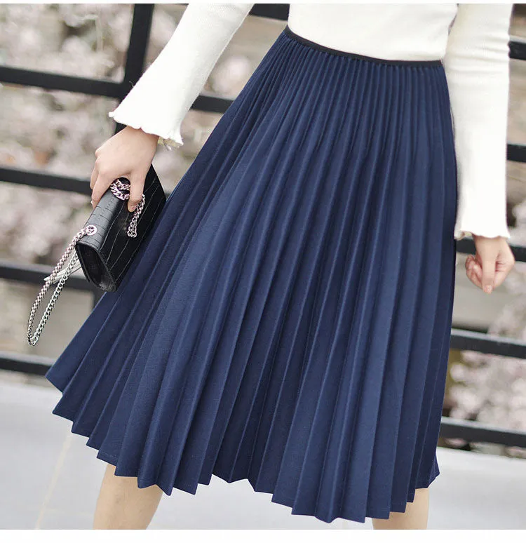 Wjczt 2022 Spring Women Elegant Pleated Skirt High Waist Women White Long Skirt Female Ladies High Quality Women Midi Skirt Black Saia