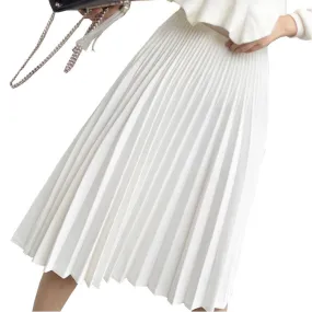 Wjczt 2022 Spring Women Elegant Pleated Skirt High Waist Women White Long Skirt Female Ladies High Quality Women Midi Skirt Black Saia