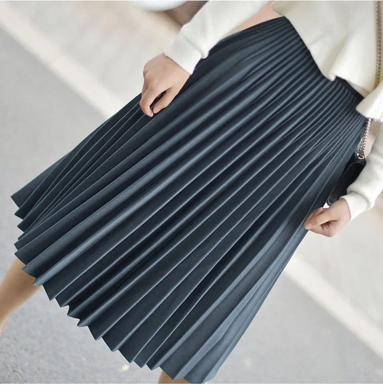 Wjczt 2022 Spring Women Elegant Pleated Skirt High Waist Women White Long Skirt Female Ladies High Quality Women Midi Skirt Black Saia