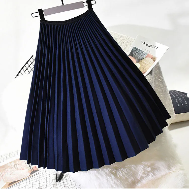 Wjczt 2022 Spring Women Elegant Pleated Skirt High Waist Women White Long Skirt Female Ladies High Quality Women Midi Skirt Black Saia