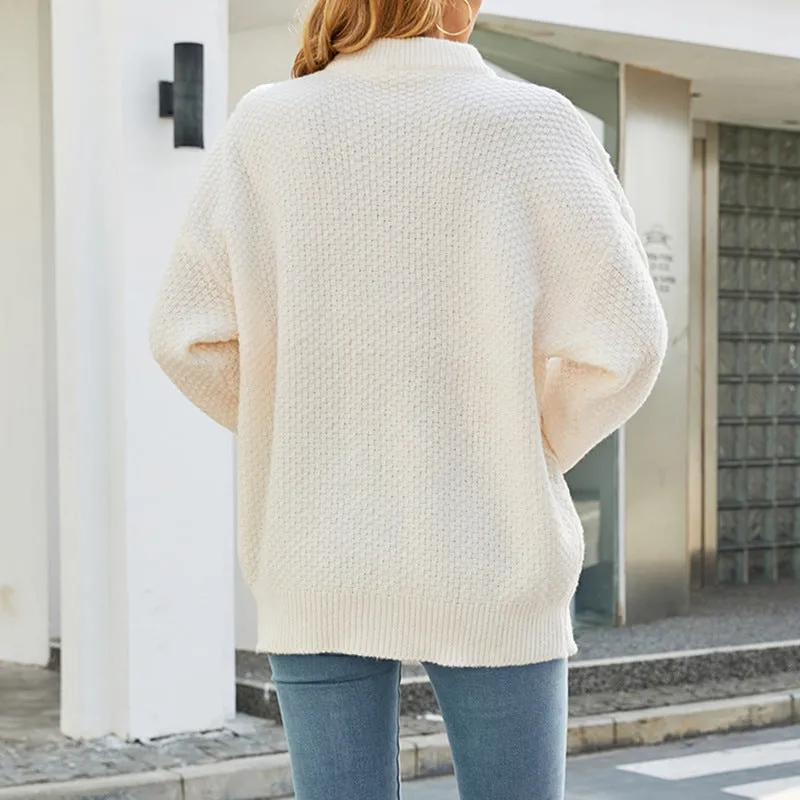 Women Sweaters Kniting Round Collar Pullover Plain Twist