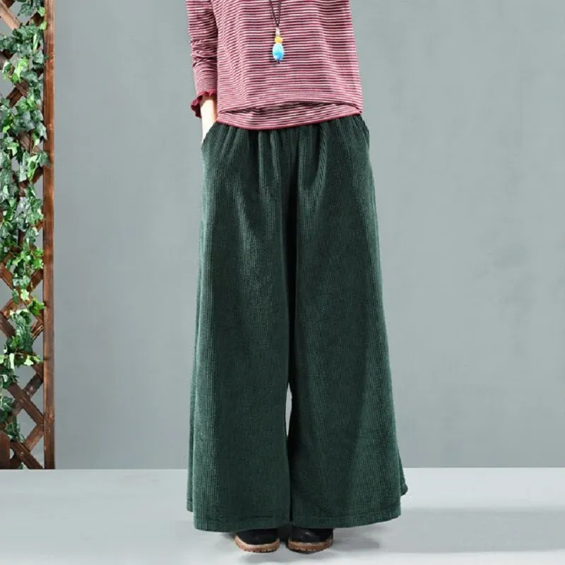 Women's Casual Loose Elastic Mid-Waist Pants With Pockets