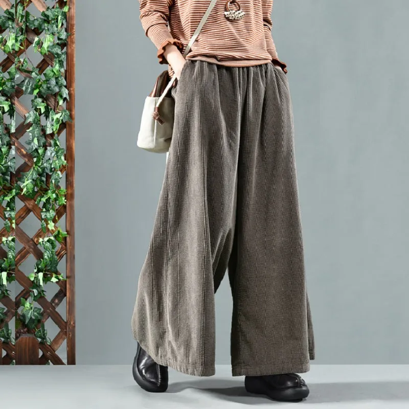 Women's Casual Loose Elastic Mid-Waist Pants With Pockets