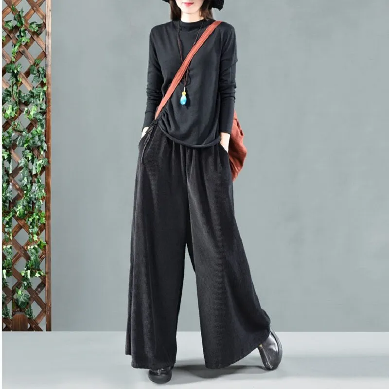 Women's Casual Loose Elastic Mid-Waist Pants With Pockets