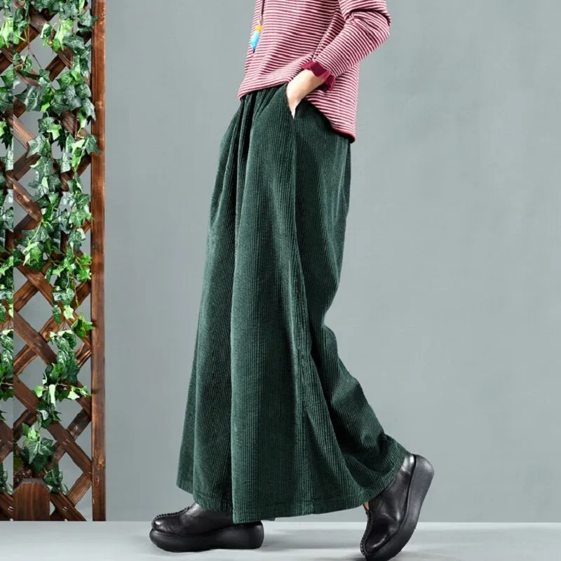 Women's Casual Loose Elastic Mid-Waist Pants With Pockets