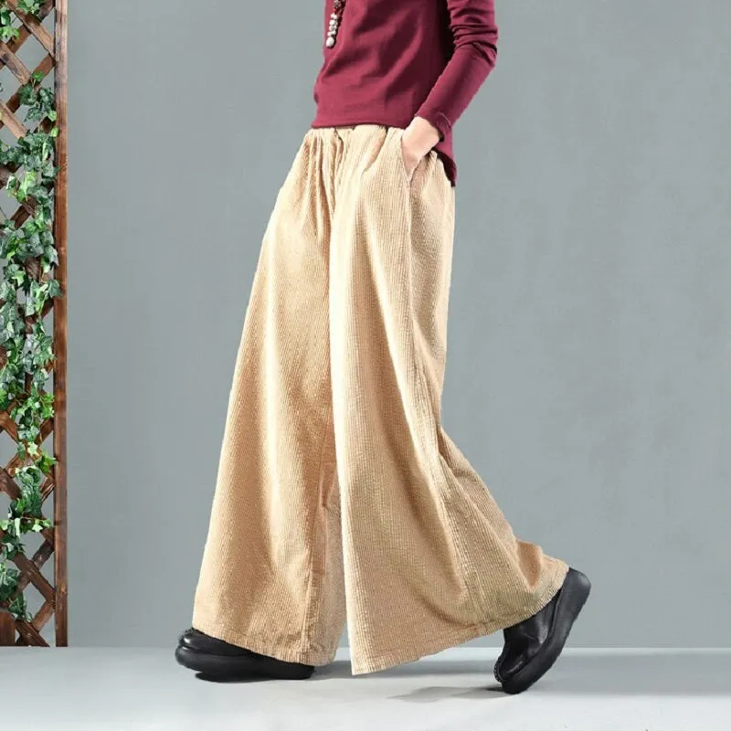 Women's Casual Loose Elastic Mid-Waist Pants With Pockets