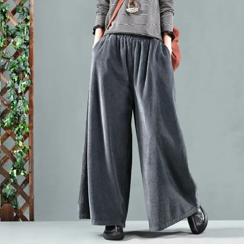 Women's Casual Loose Elastic Mid-Waist Pants With Pockets