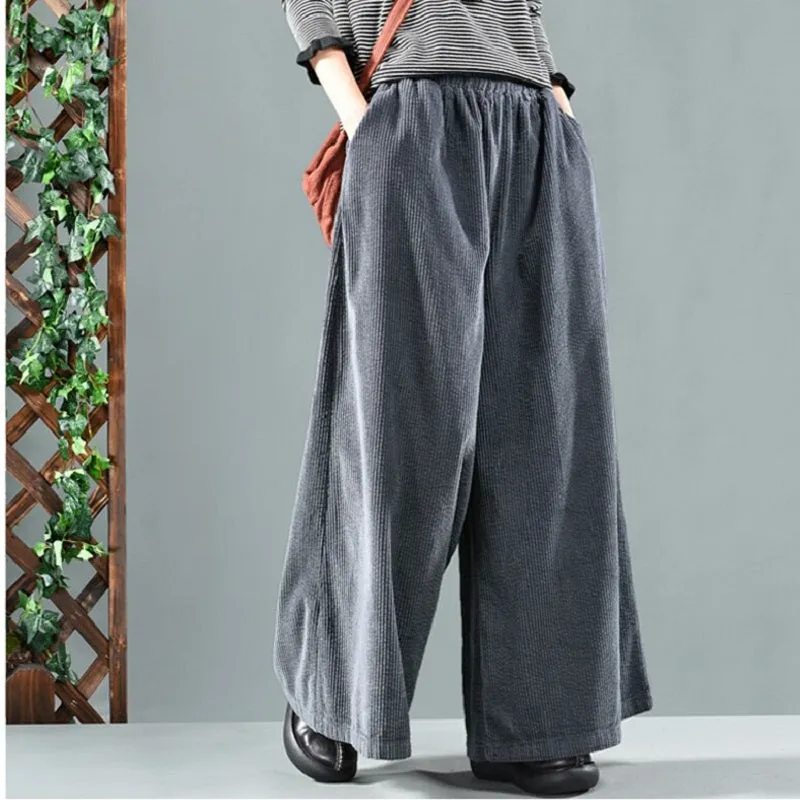 Women's Casual Loose Elastic Mid-Waist Pants With Pockets