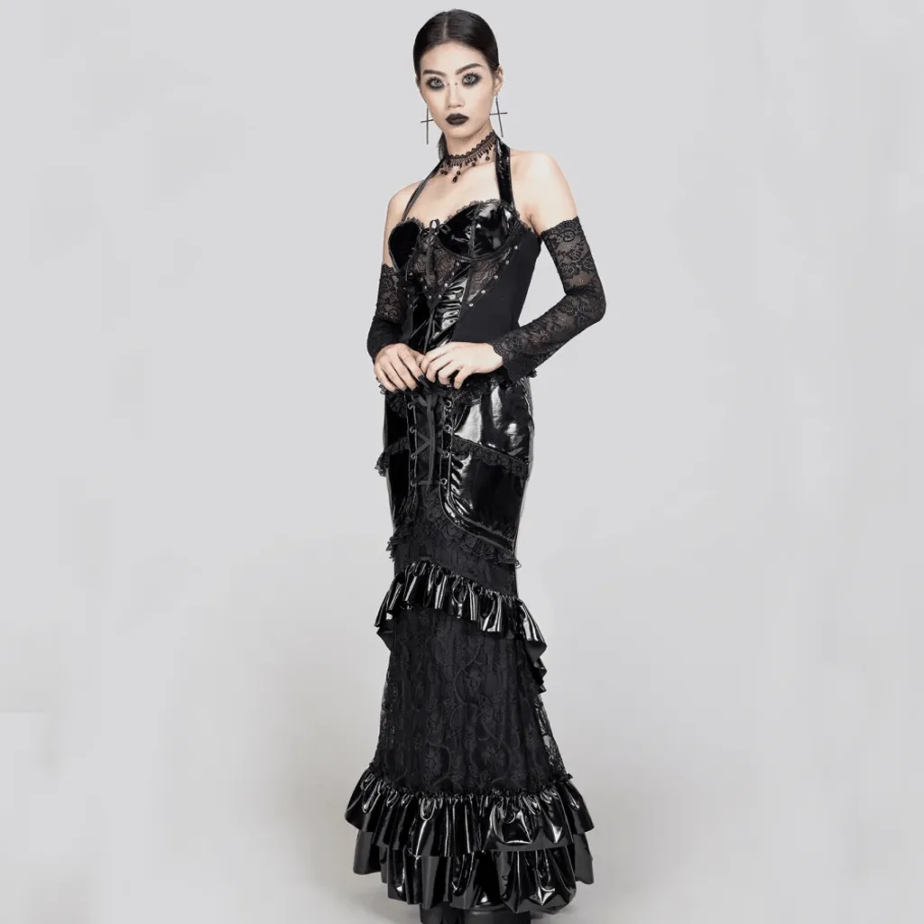 Women's Gothic Plunging Lace Splice Halterneck Vest