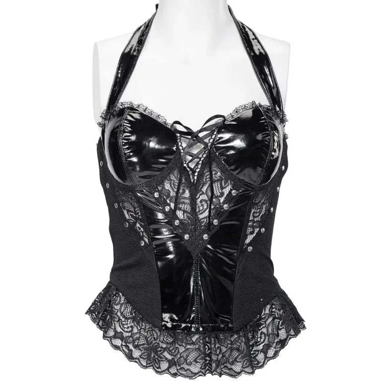 Women's Gothic Plunging Lace Splice Halterneck Vest