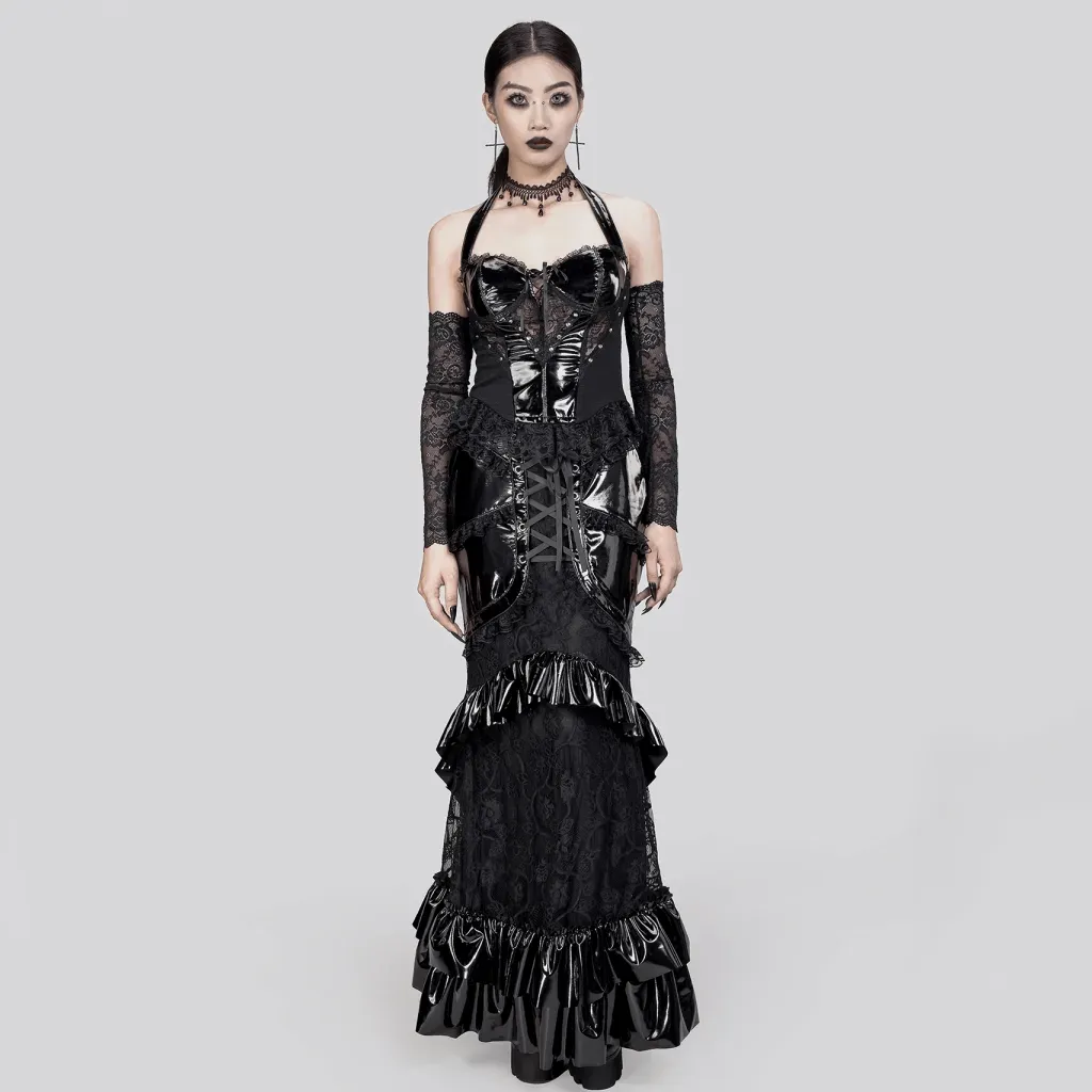 Women's Gothic Plunging Lace Splice Halterneck Vest