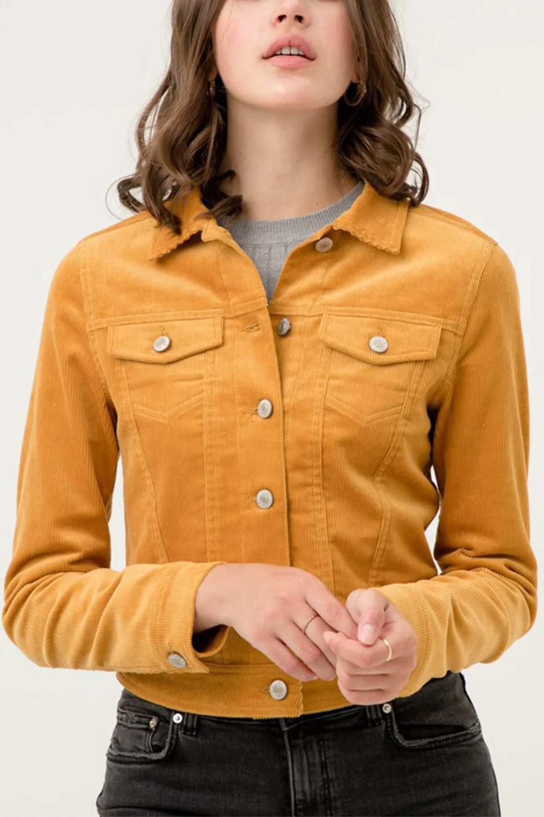 Women's Slim Fit Cropped Trucker Corduroy Jacket (FWJ1128)