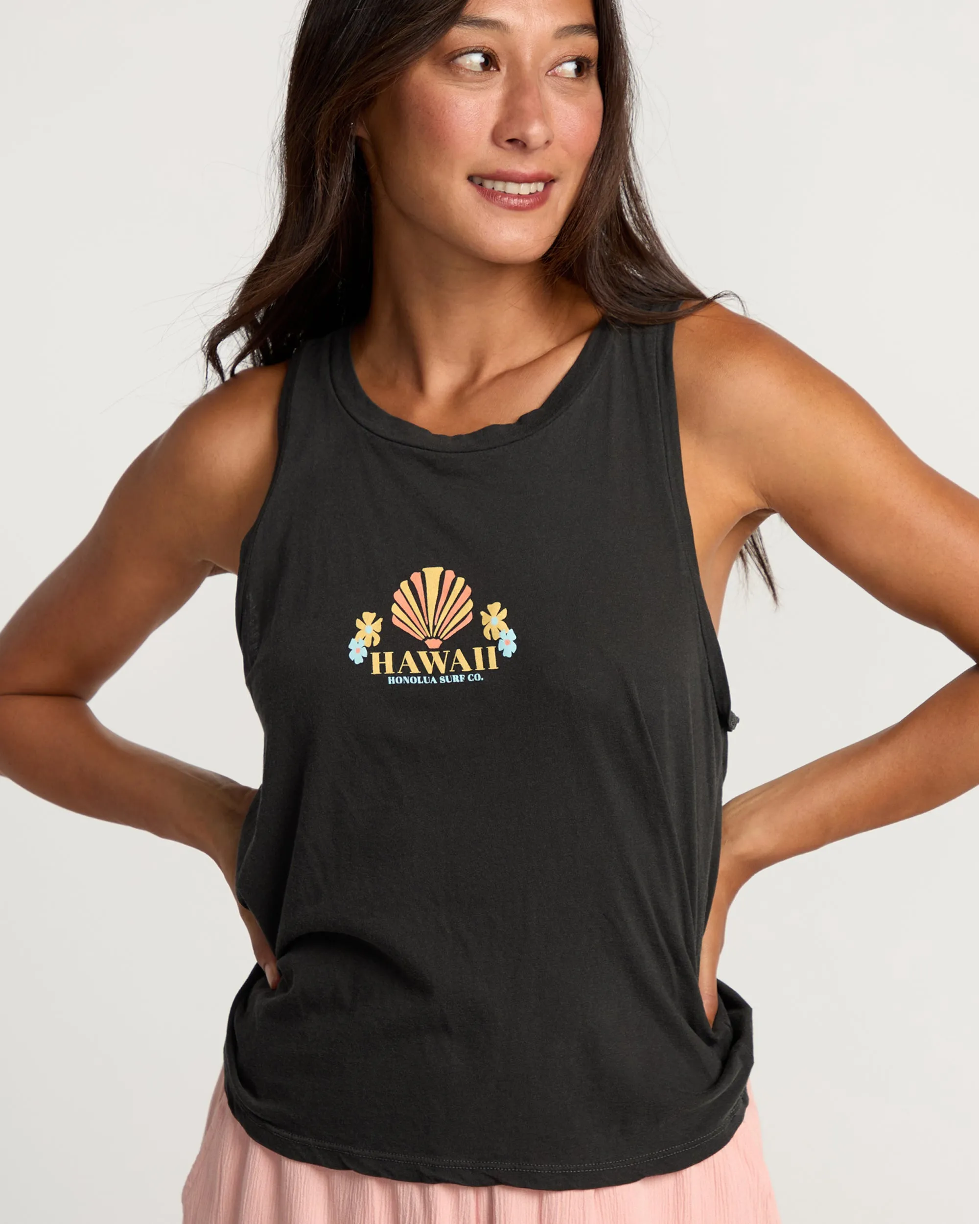 Womens Tropical Treasures Tank - Off Black