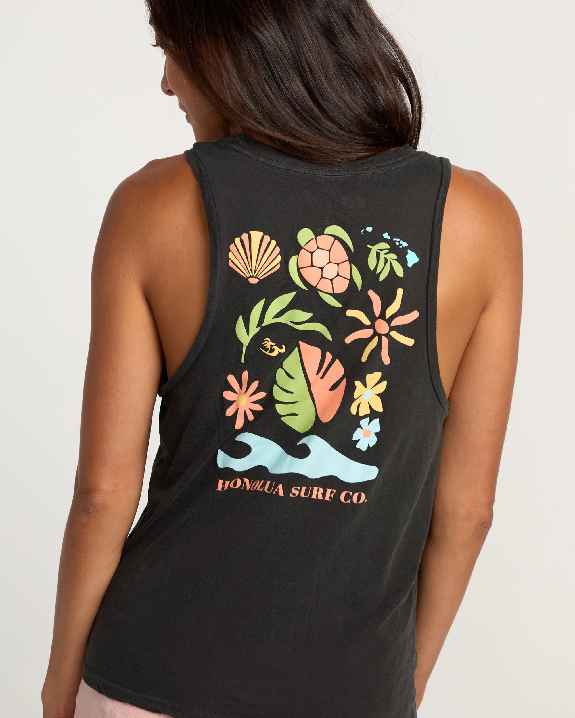 Womens Tropical Treasures Tank - Off Black