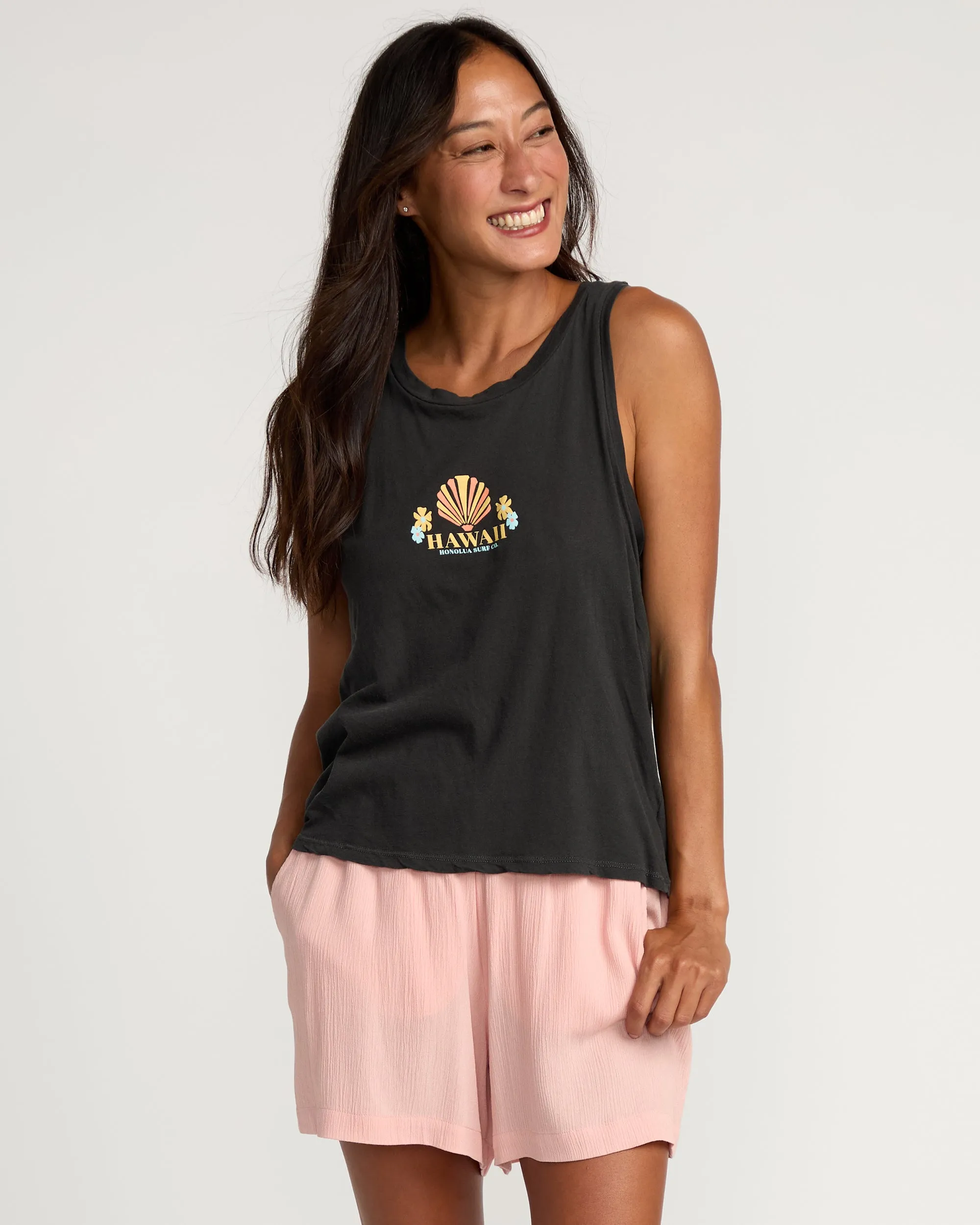 Womens Tropical Treasures Tank - Off Black