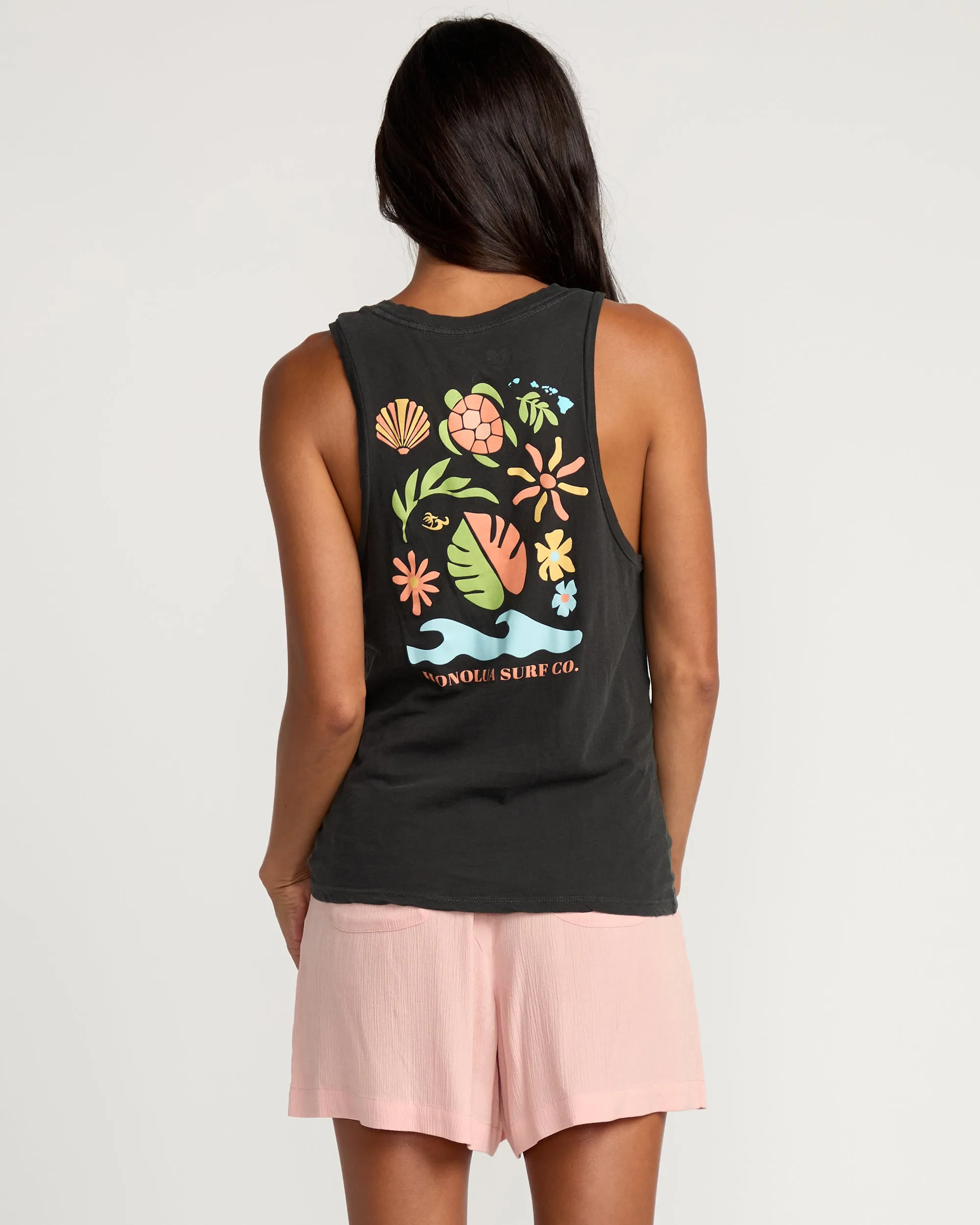 Womens Tropical Treasures Tank - Off Black