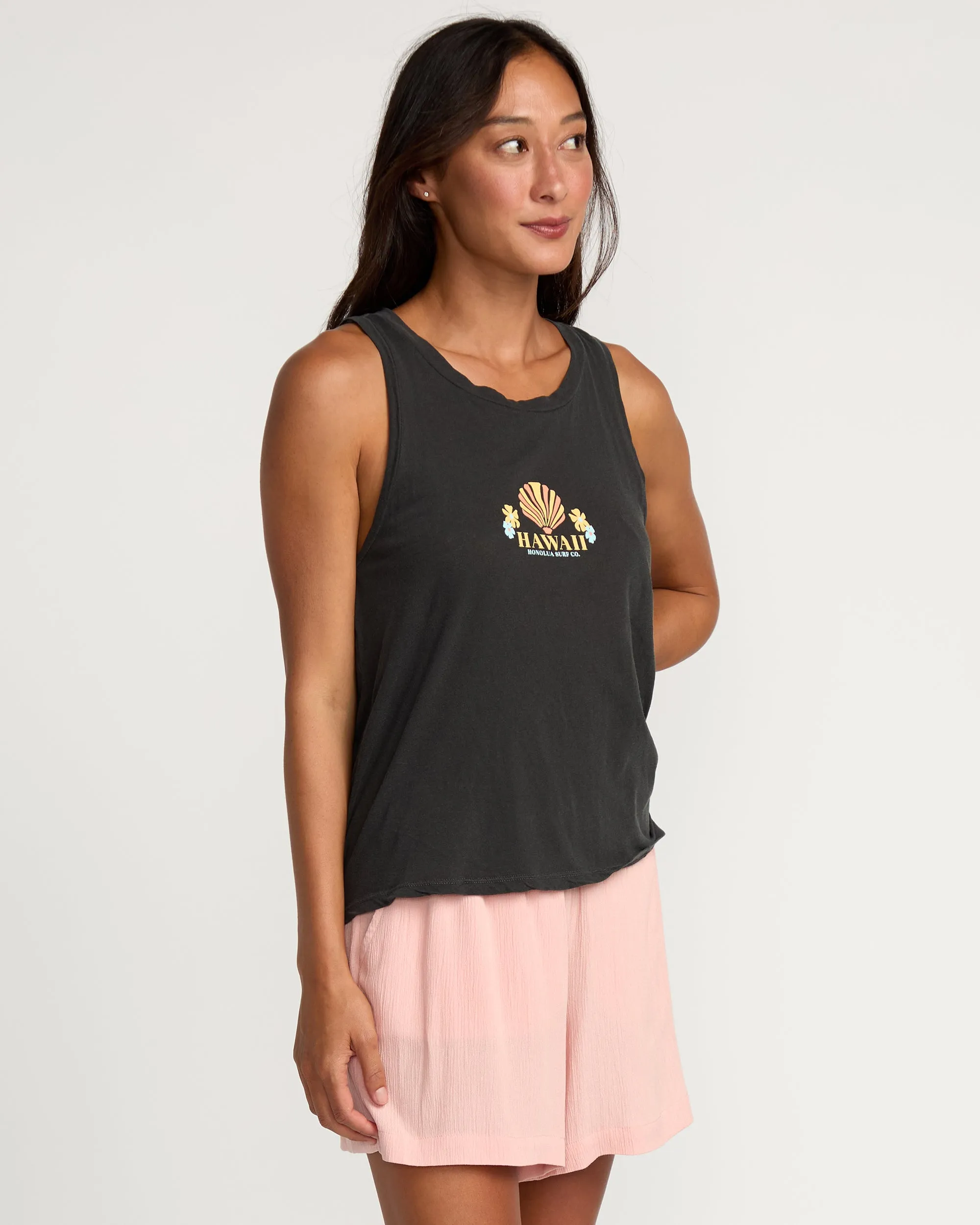 Womens Tropical Treasures Tank - Off Black