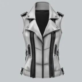 Womens White Leather Vest