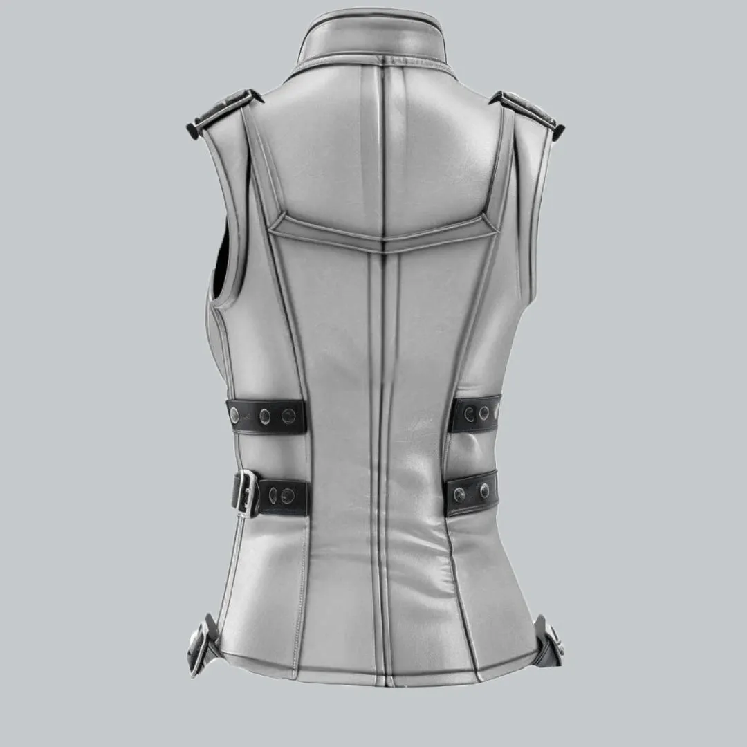 Womens White Leather Vest