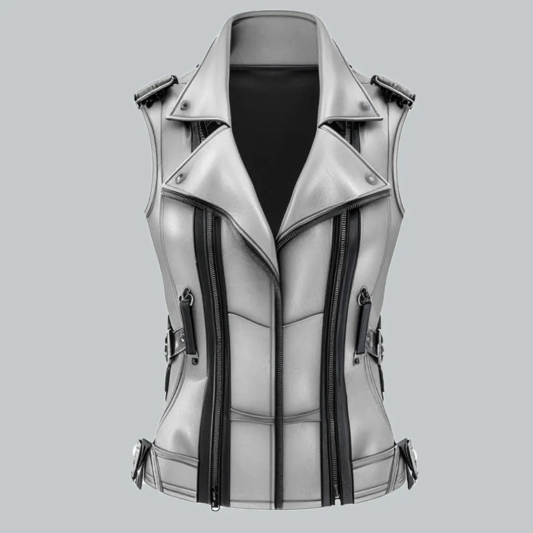 Womens White Leather Vest