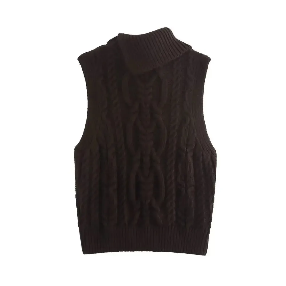 Wool Blend Vest Cable Knit Crop Sweater