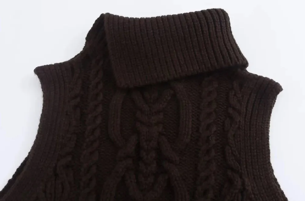 Wool Blend Vest Cable Knit Crop Sweater