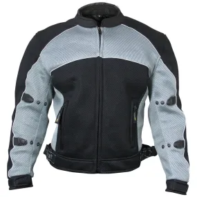 Xelement CF511 Men's Guardian Black and Silver Mesh Protective Motorcycle Rider Jacket w/ CE Armor Protection