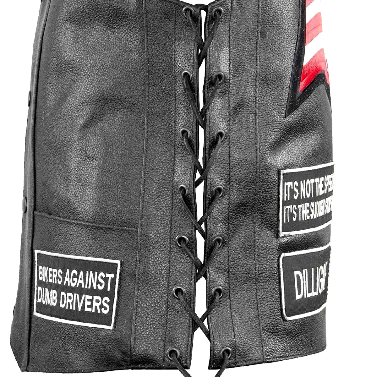 Xelement VP9150 Motorcycle Leather Vest For Men - USA Flag American Eagle - Premium Genuine Biker Club Gilet with Concealed Gun Pocket