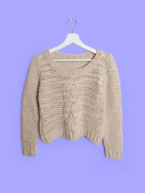 Y2K Cable Knit Crop Sweater - size S-M