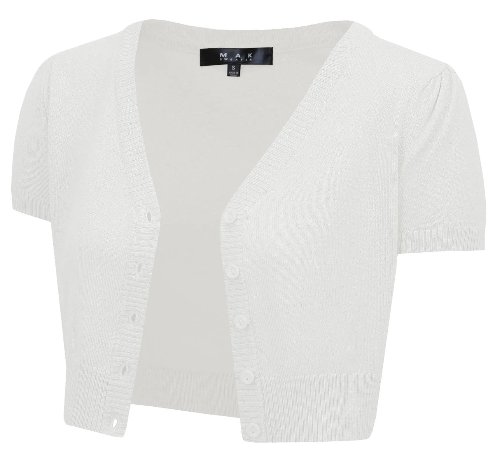 YEMAK Women's Cropped Bolero Short Sleeve Button Down Cardigan Sweater HB2137 Plus Size (1X-4X)