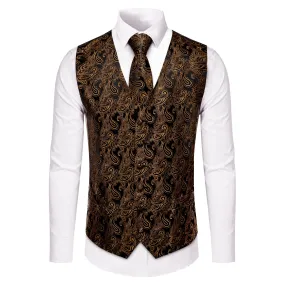 YourTies Brown Paisley Sleeveless Wedding Vest Necktie Set for Men