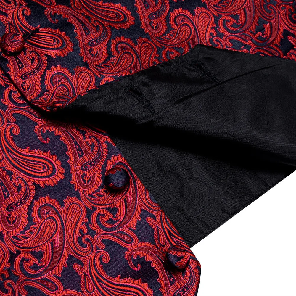 YourTies Red Black Paisley Waistcoat Vest Necktie Set for Men