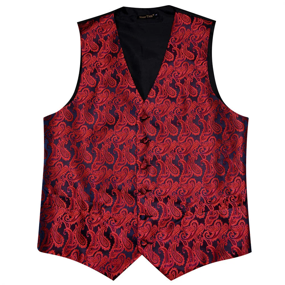 YourTies Red Black Paisley Waistcoat Vest Necktie Set for Men